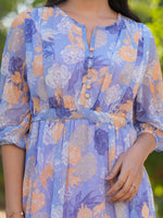 Thumbnail for Janasya Dark Georgette Floral A-Line Dress