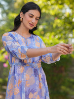 Thumbnail for Janasya Dark Georgette Floral A-Line Dress