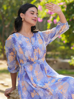 Thumbnail for Janasya Dark Georgette Floral A-Line Dress