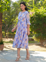 Thumbnail for Janasya Dark Georgette Floral A-Line Dress