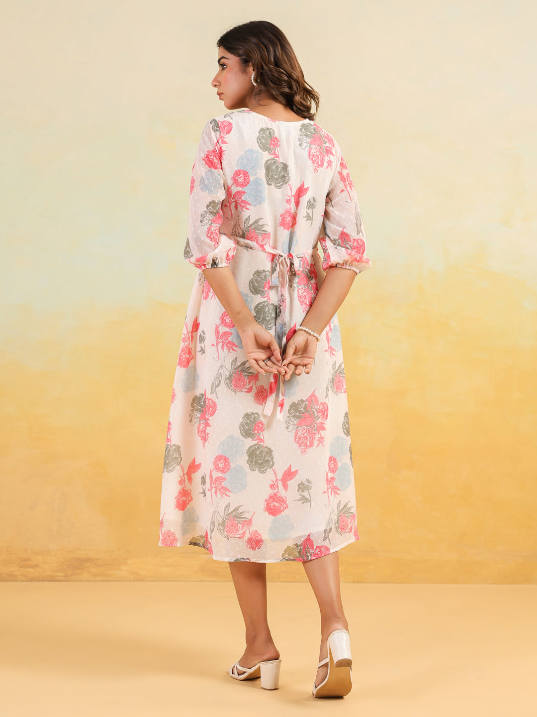 Janasya Light Georgette Floral Flared Dress
