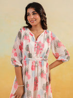 Thumbnail for Janasya Light Georgette Floral Flared Dress