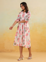 Thumbnail for Janasya Light Georgette Floral Flared Dress
