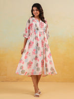Thumbnail for Janasya Light Georgette Floral Flared Dress
