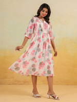 Thumbnail for Janasya Light Georgette Floral Flared Dress