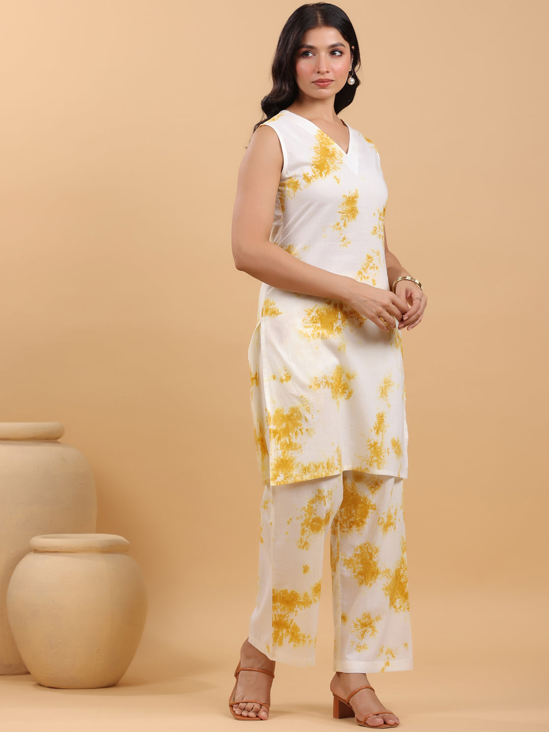Janasya Bright Cotton Tie & dye Straight Kurta Set