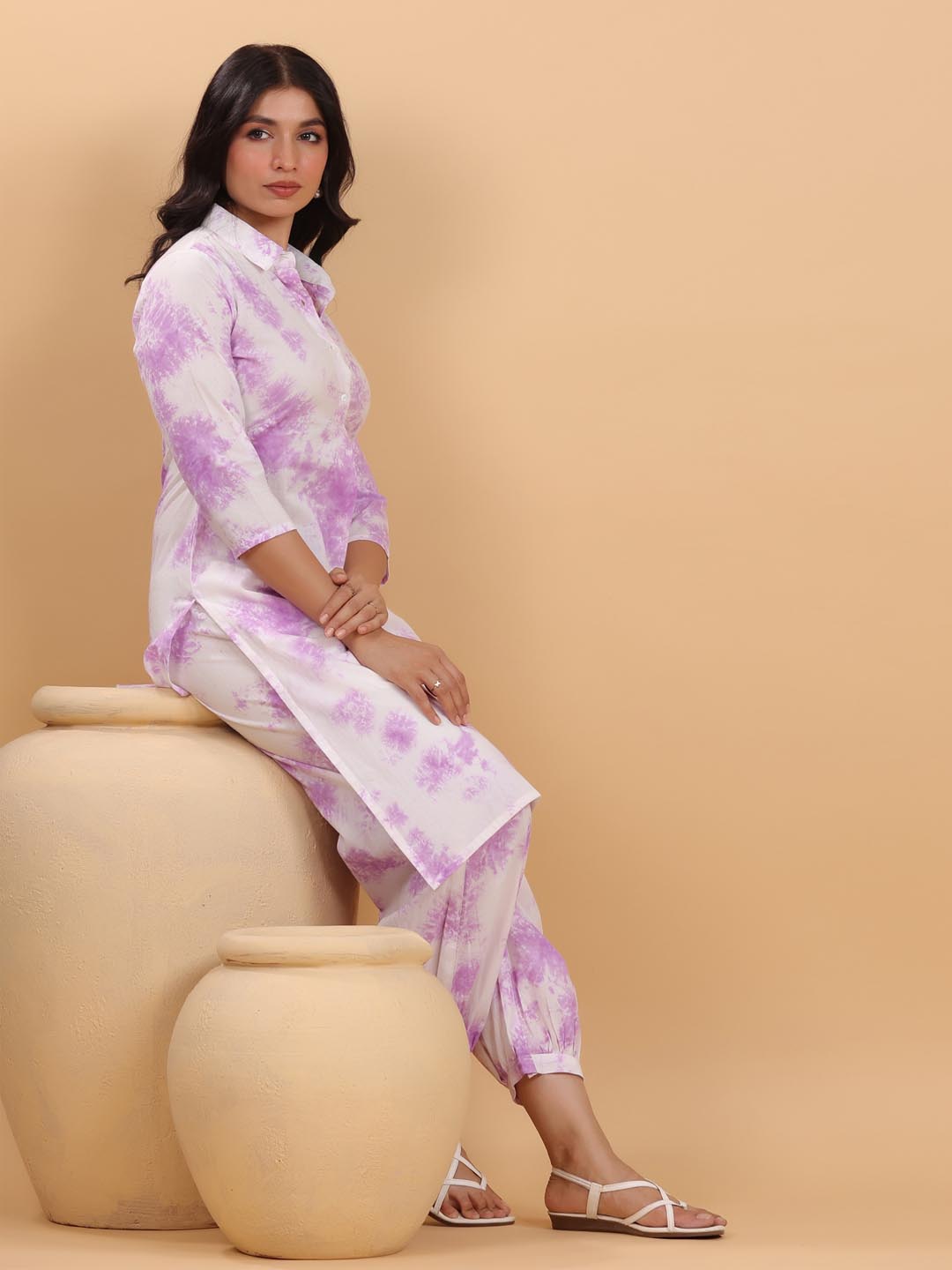 Janasya Bright Cotton Tie & dye Straight Kurta Set