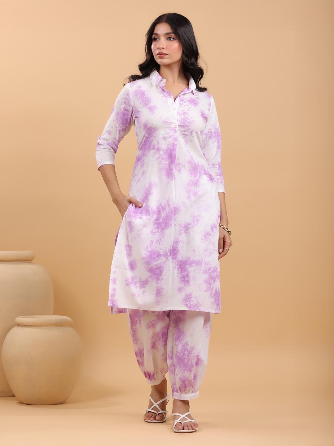 Janasya Bright Cotton Tie & dye Straight Kurta Set