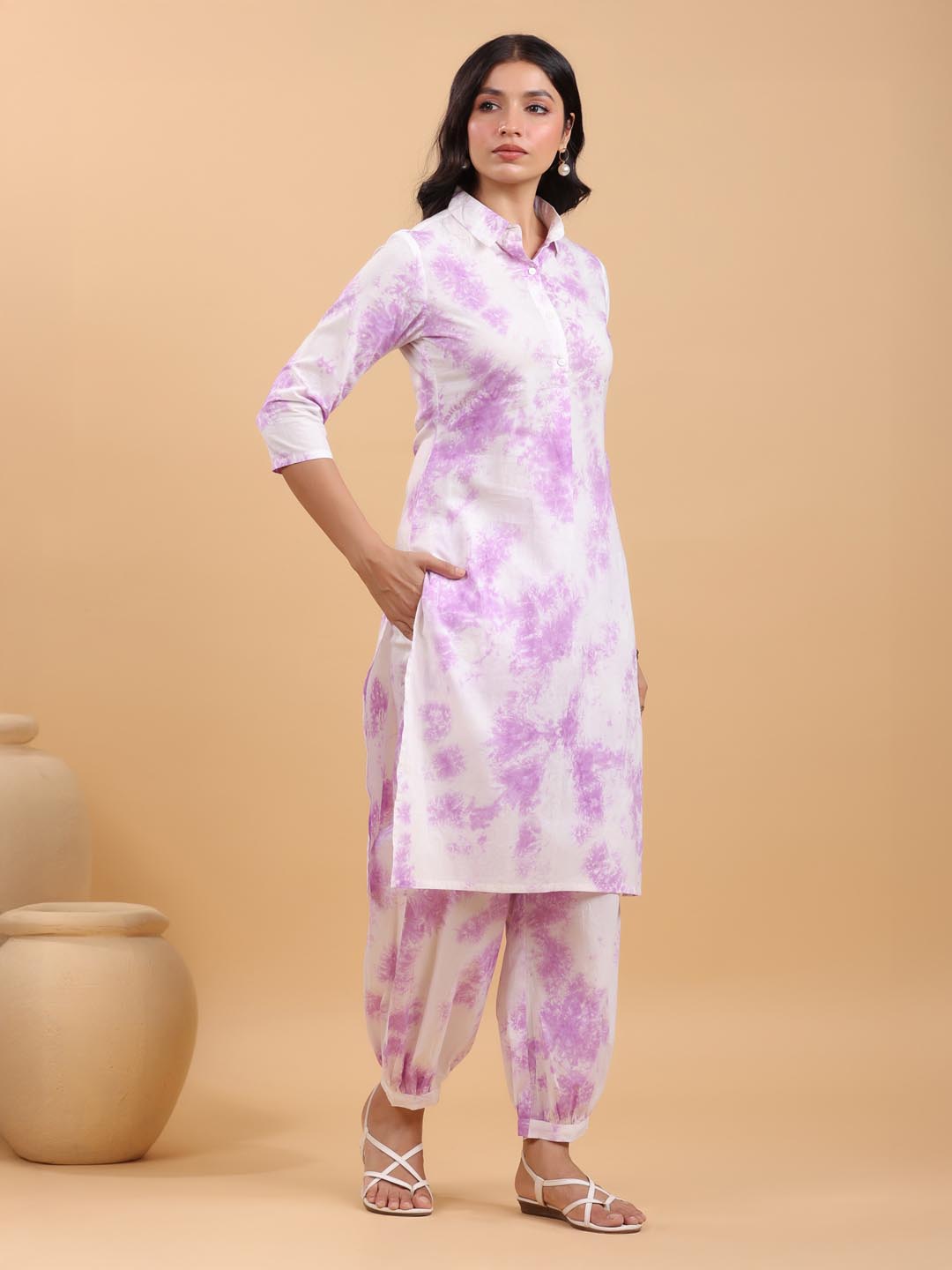 Janasya Bright Cotton Tie & dye Straight Kurta Set