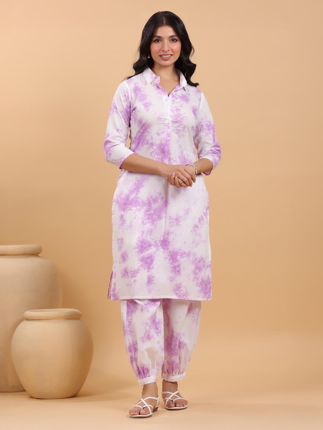 Janasya Bright Cotton Tie & dye Straight Kurta Set