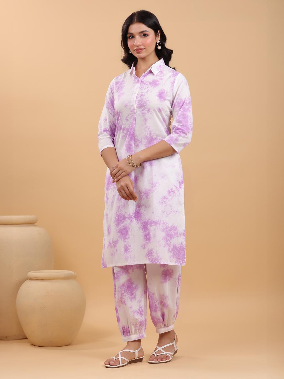 Janasya Bright Cotton Tie & dye Straight Kurta Set