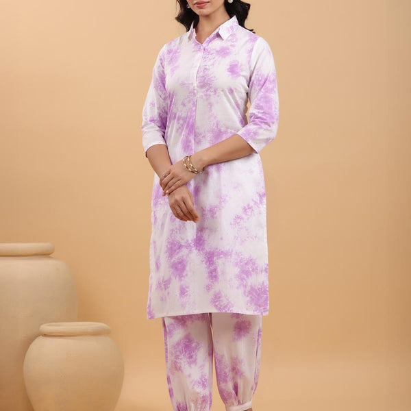 Janasya Bright Cotton Tie & dye Straight Kurta Set