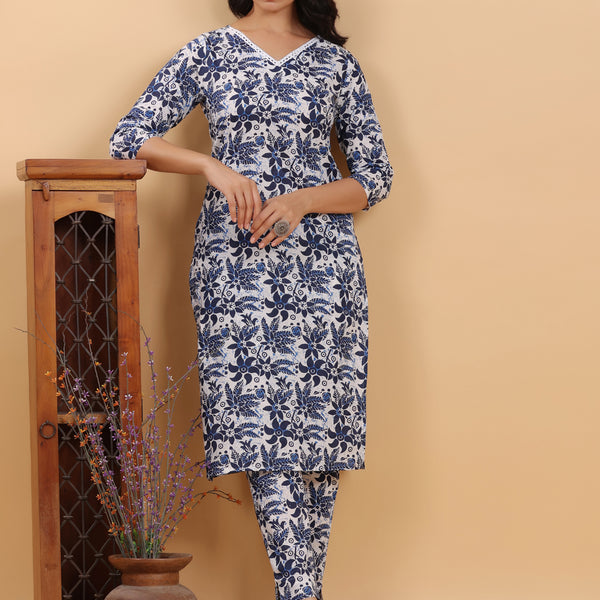 Janasya Light Cotton Floral Straight Kurta Set