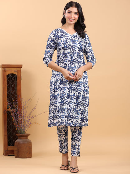 Janasya Light Cotton Floral Straight Kurta Set - Distacart