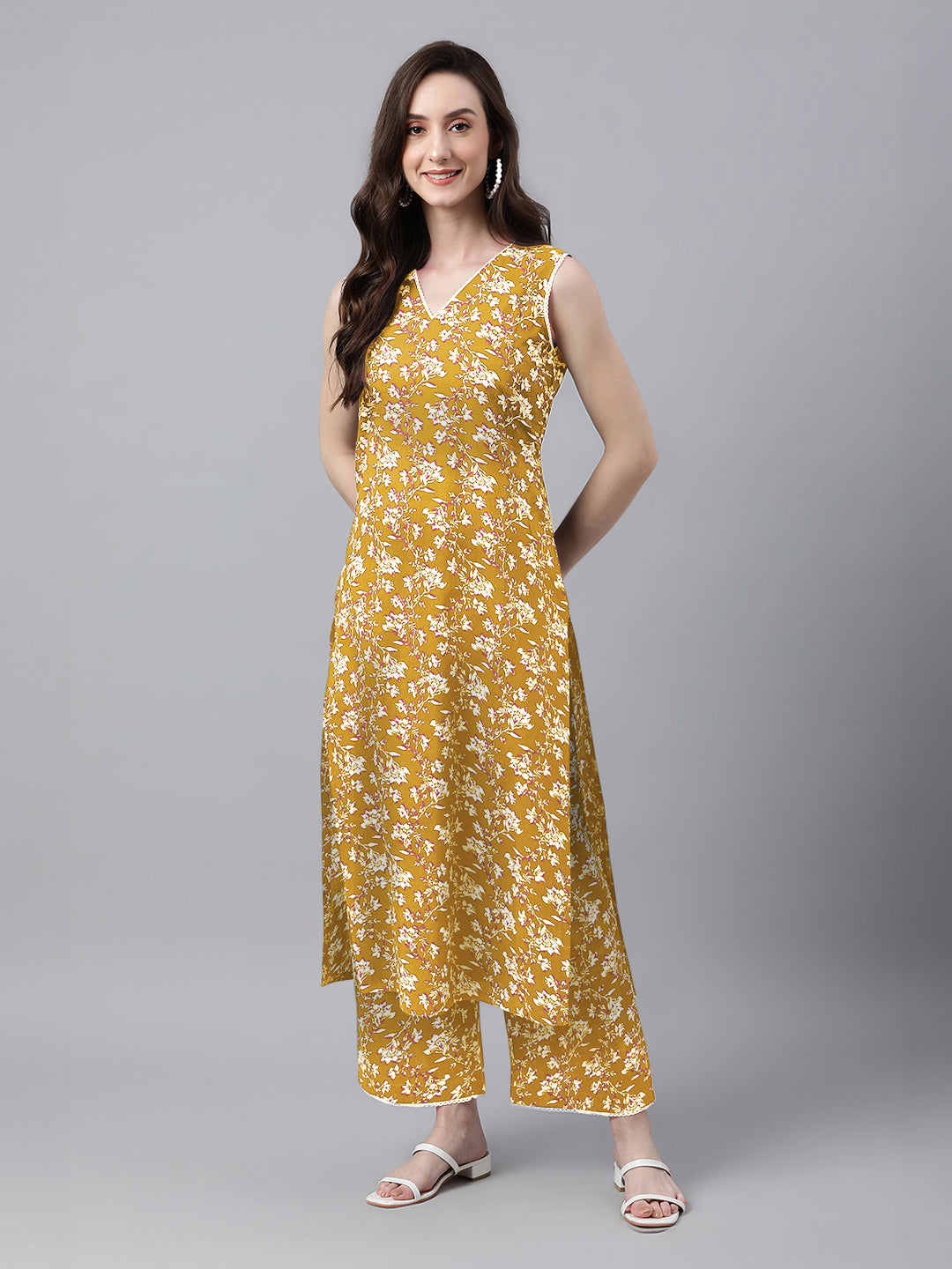Janasya Bright Cotton Floral Straight Kurta Set - Distacart