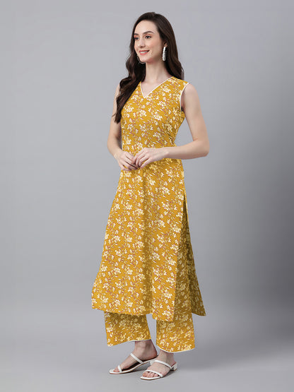 Janasya Bright Cotton Floral Straight Kurta Set - Distacart