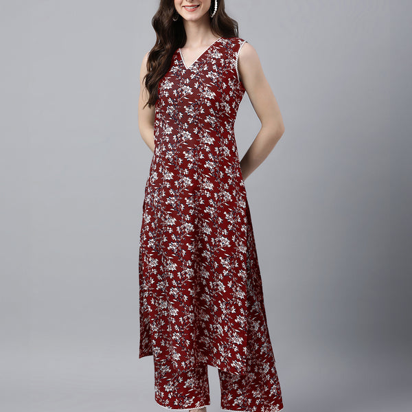 Janasya Bright Cotton Floral A-Line Kurta Set