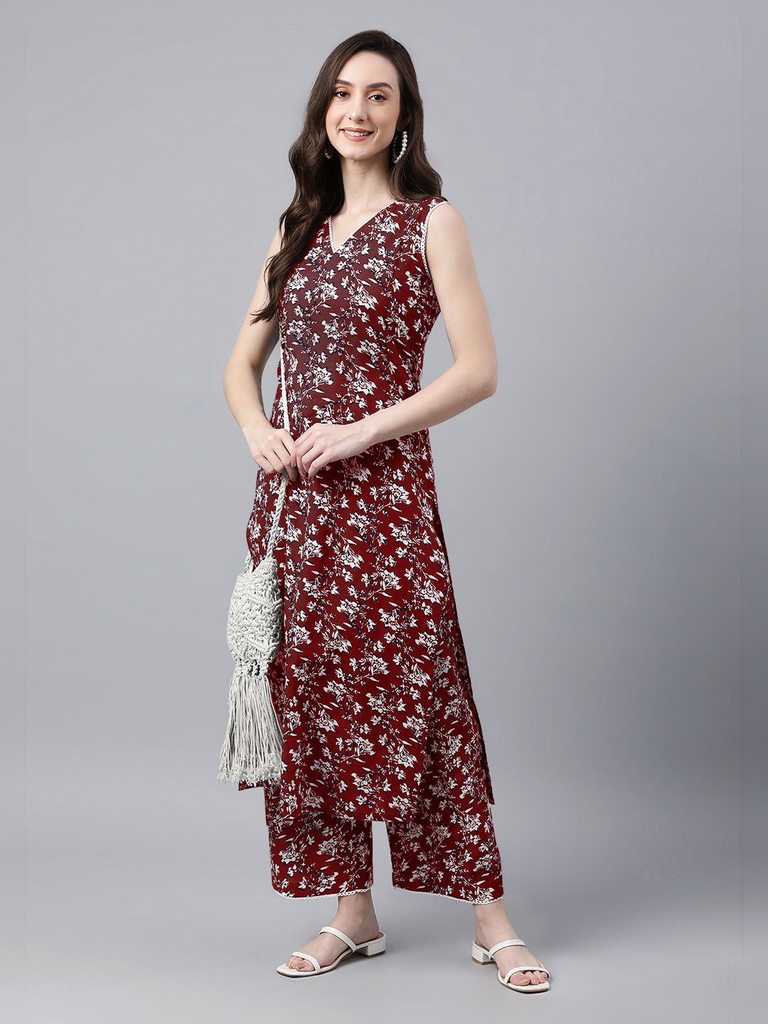 Janasya Bright Cotton Floral A-Line Kurta Set