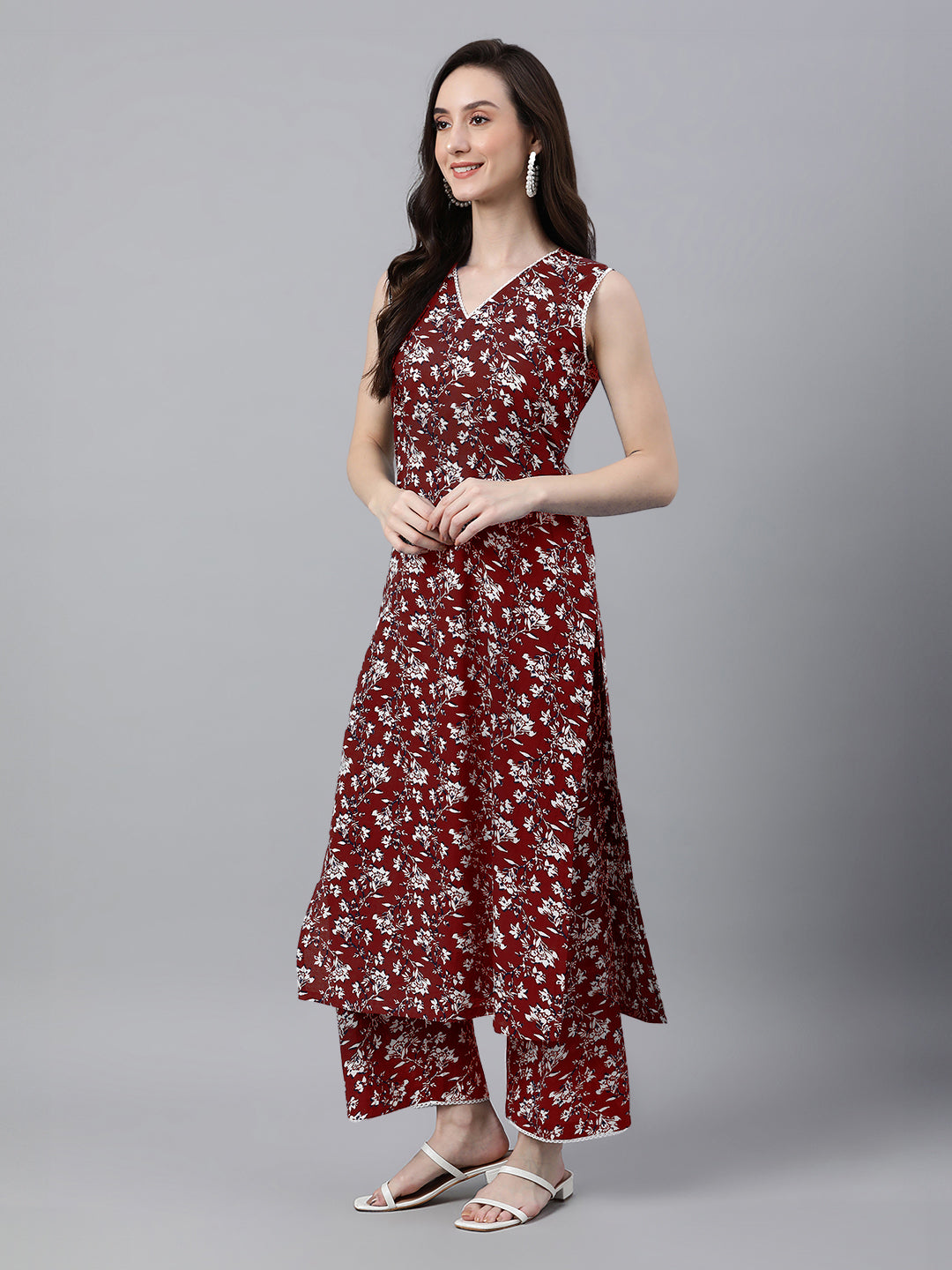 Janasya Bright Cotton Floral A-Line Kurta Set