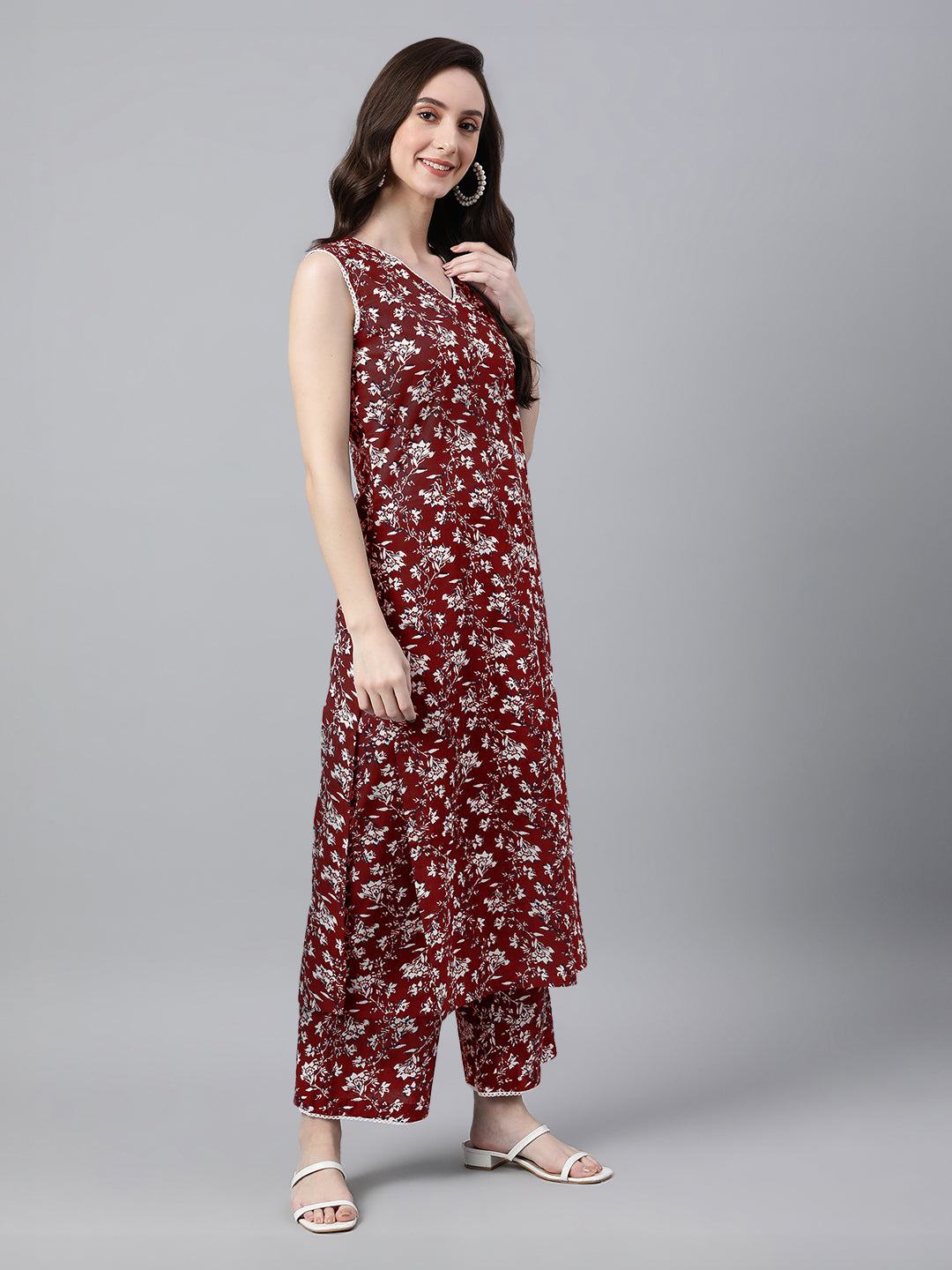 Janasya Bright Cotton Floral A-Line Kurta Set