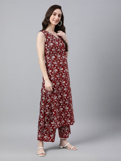 Janasya Bright Cotton Floral A-Line Kurta Set - Distacart