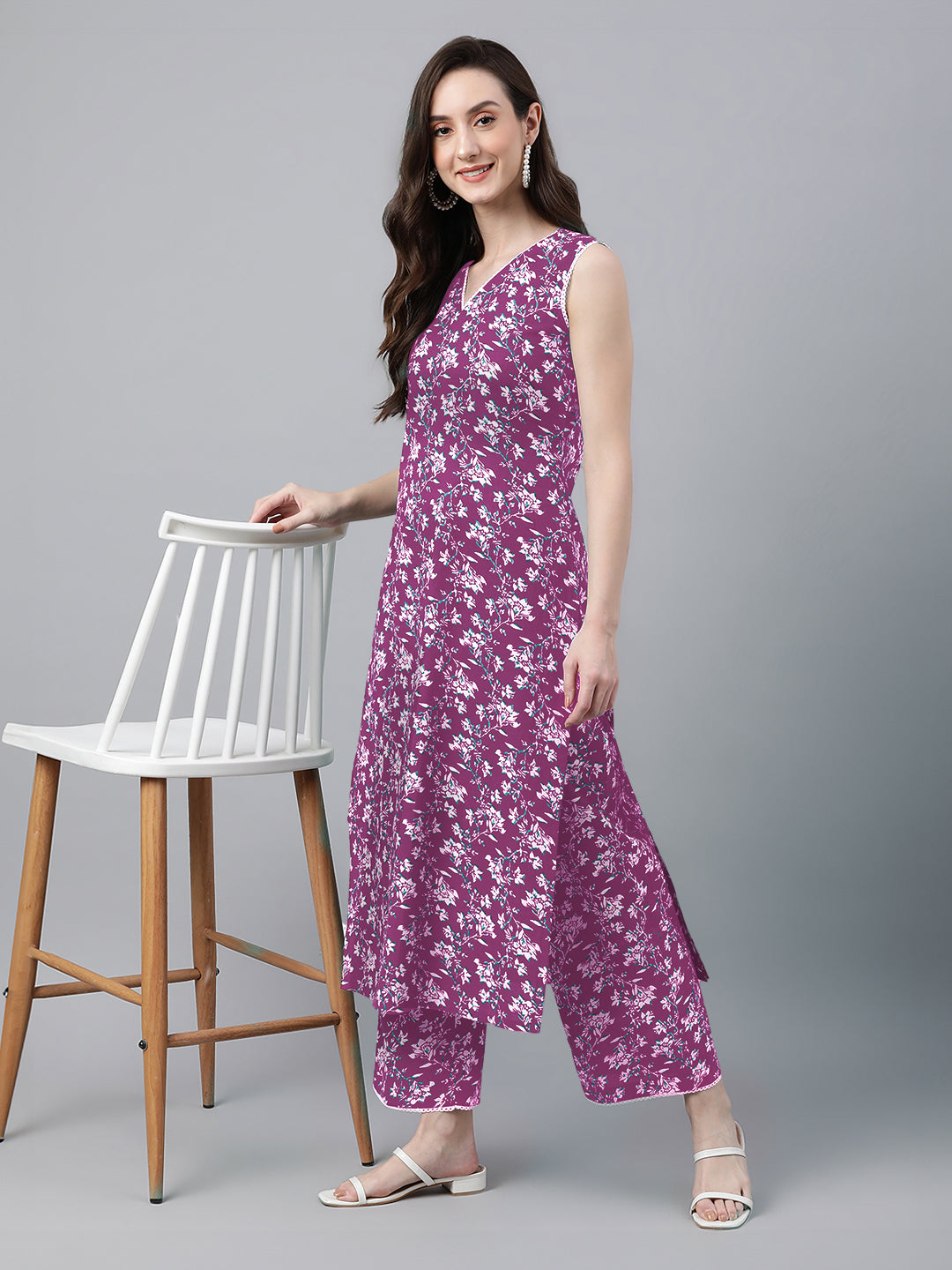 Janasya Bright Cotton Floral A-Line Kurta Set - Distacart