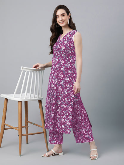 Janasya Bright Cotton Floral A-Line Kurta Set - Distacart