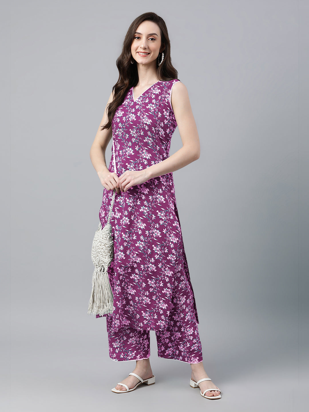 Janasya Bright Cotton Floral A-Line Kurta Set