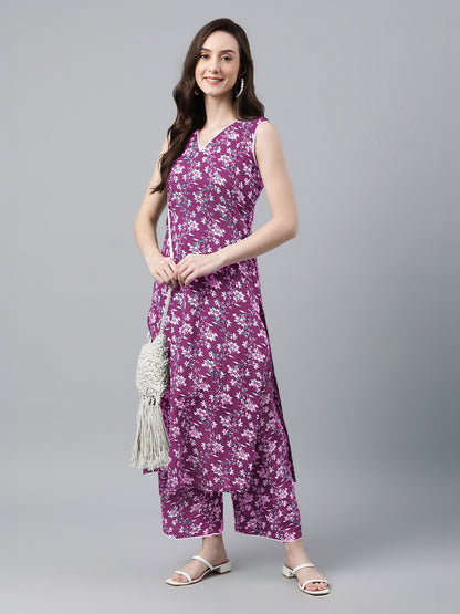 Janasya Bright Cotton Floral A-Line Kurta Set - Distacart
