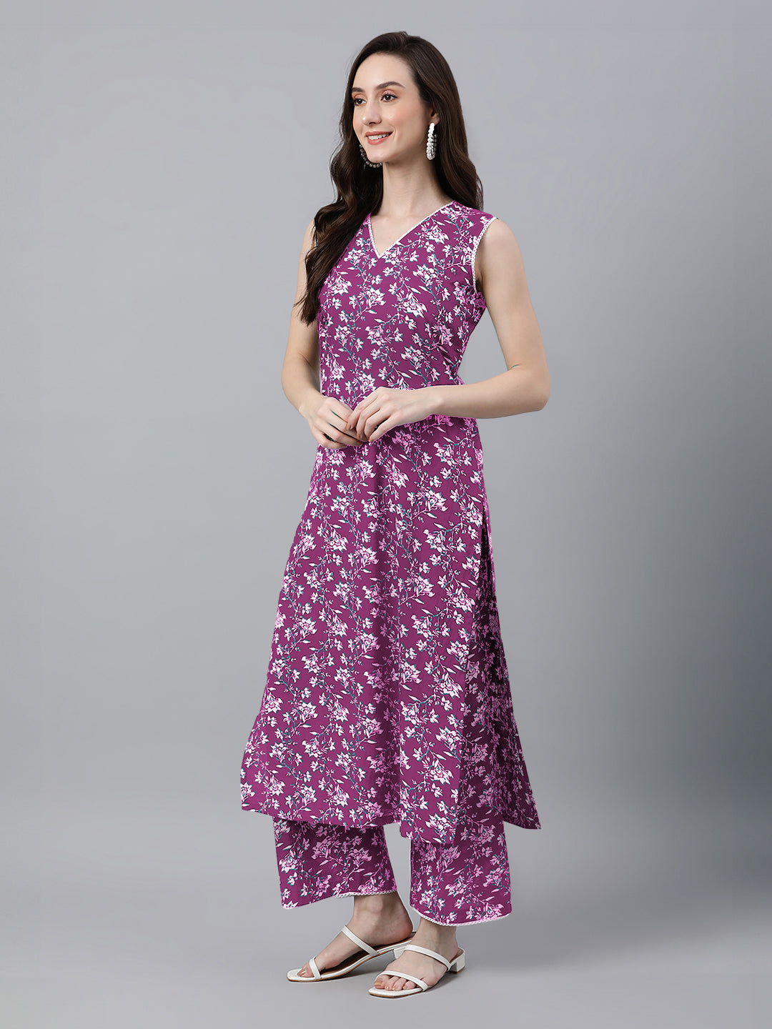 Janasya Bright Cotton Floral A-Line Kurta Set - Distacart
