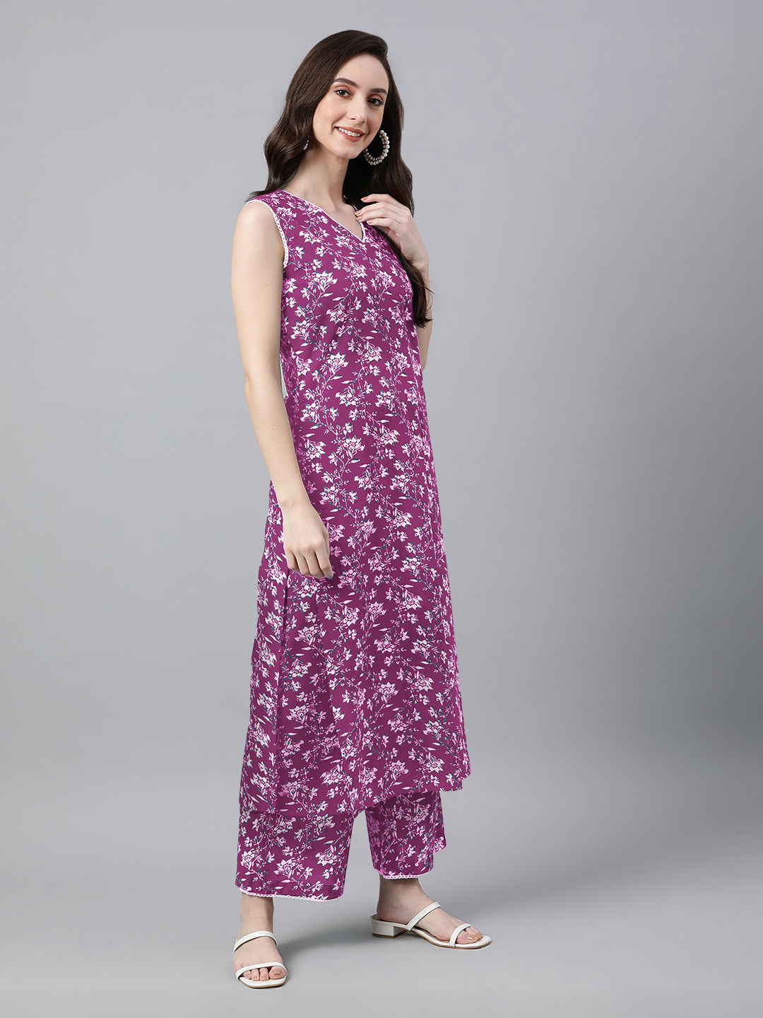 Janasya Bright Cotton Floral A-Line Kurta Set