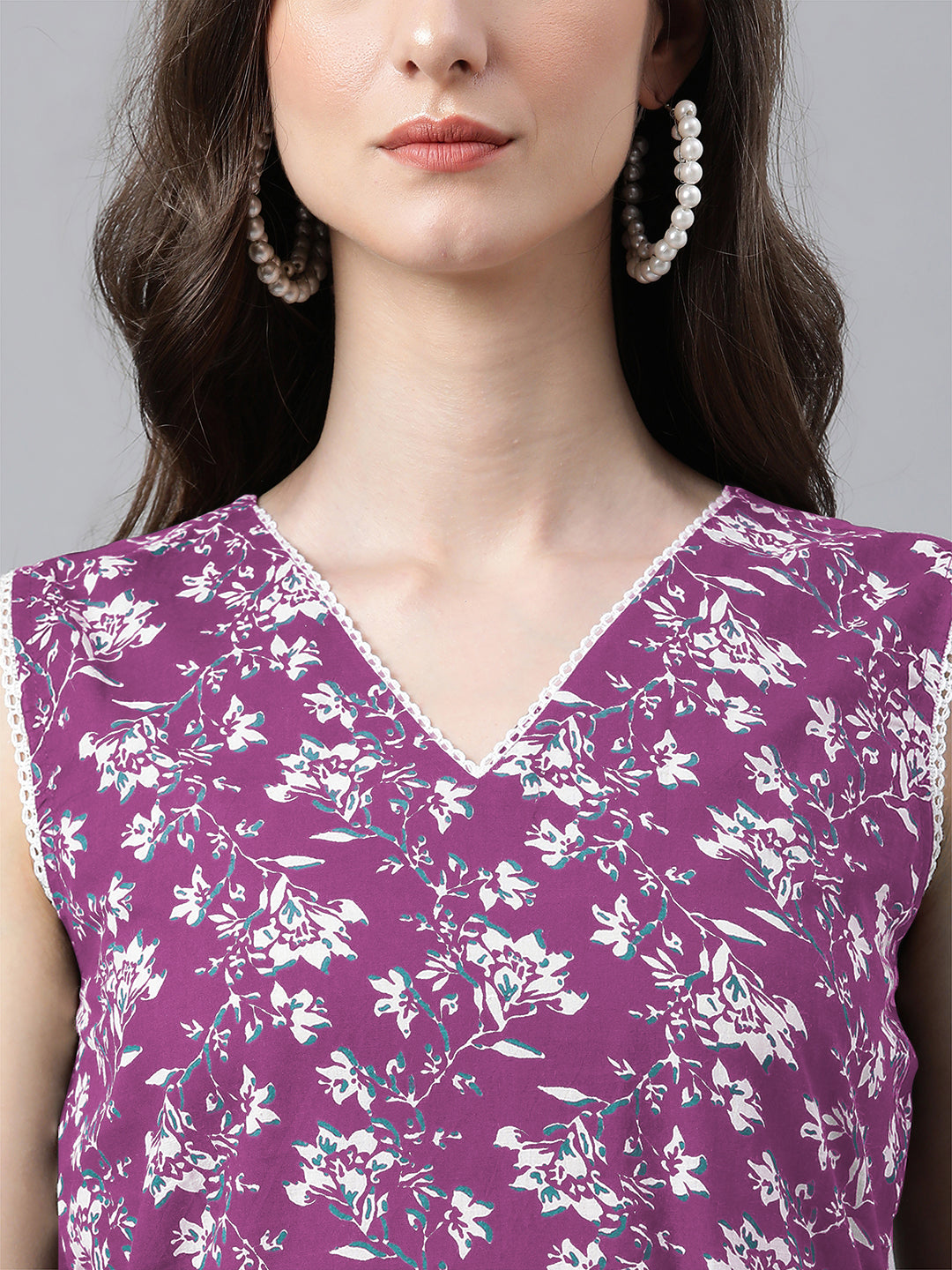 Janasya Bright Cotton Floral A-Line Kurta Set