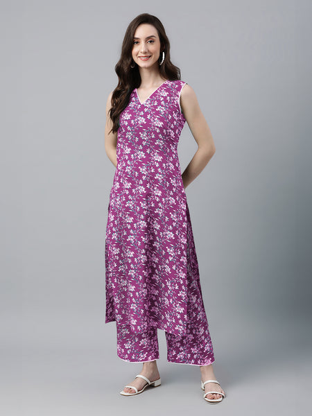 Janasya Bright Cotton Floral A-Line Kurta Set