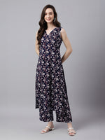 Thumbnail for Janasya Dark Cotton Floral A-Line Kurta Set