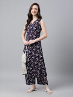 Thumbnail for Janasya Dark Cotton Floral A-Line Kurta Set