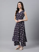 Thumbnail for Janasya Dark Cotton Floral A-Line Kurta Set