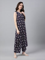 Thumbnail for Janasya Dark Cotton Floral A-Line Kurta Set