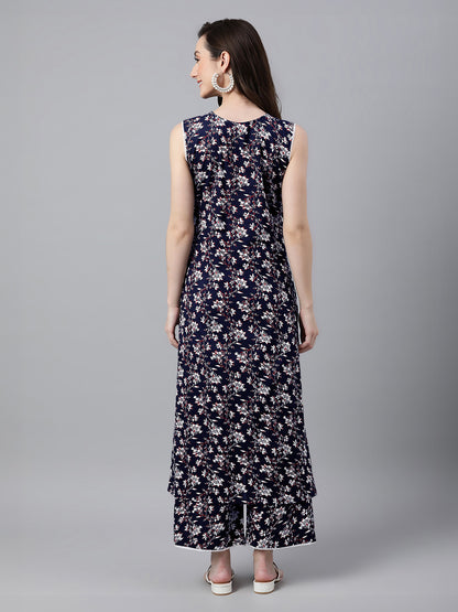 Janasya Dark Cotton Floral A-Line Kurta Set - Distacart