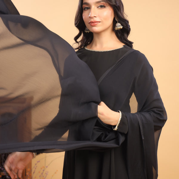 Janasya Dark Georgette Solid Anarkali Kurta Set - Distacart