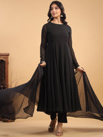 Thumbnail for Janasya Dark Georgette Solid Anarkali Kurta Set