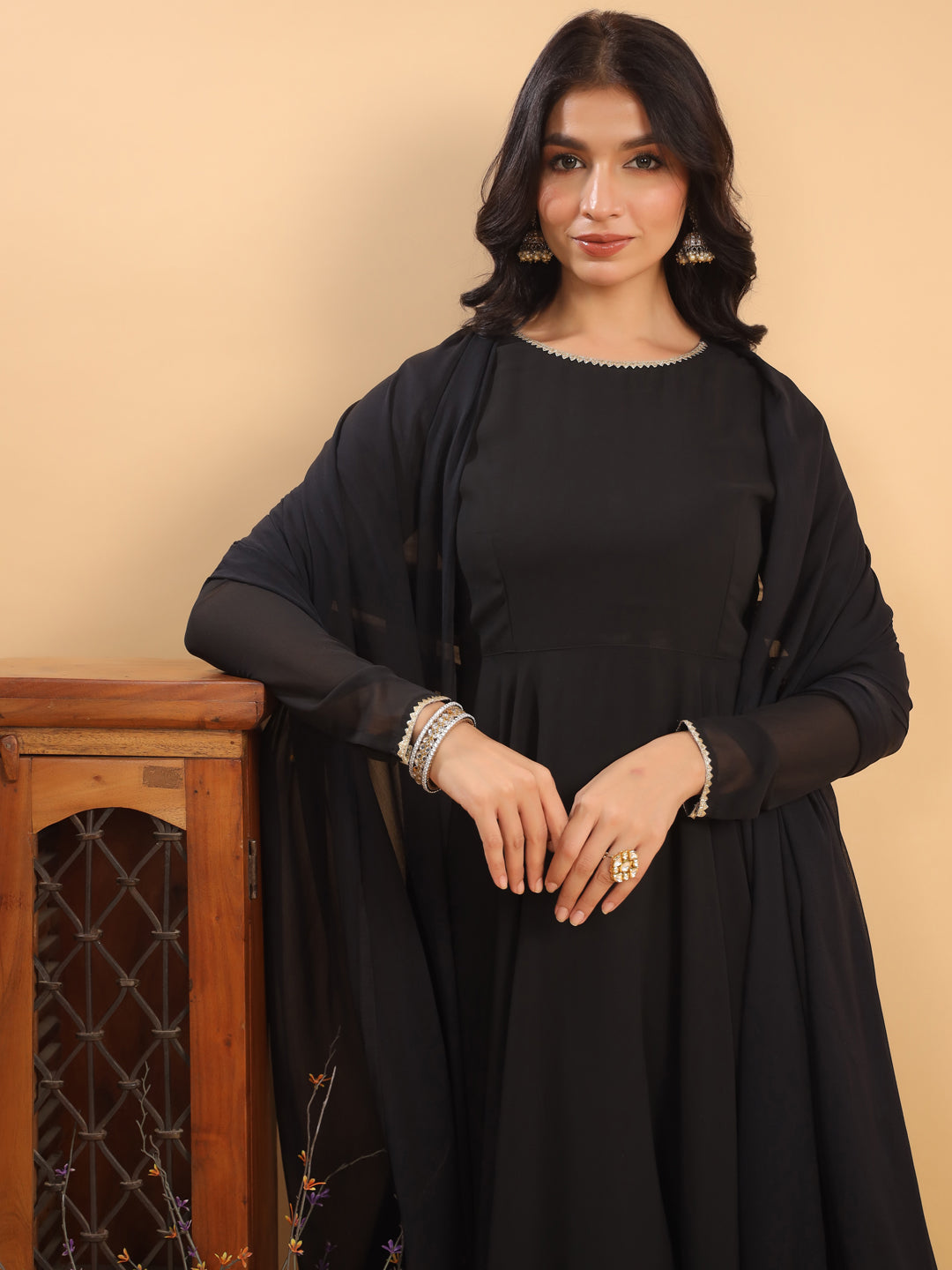 Janasya Dark Georgette Solid Anarkali Kurta Set