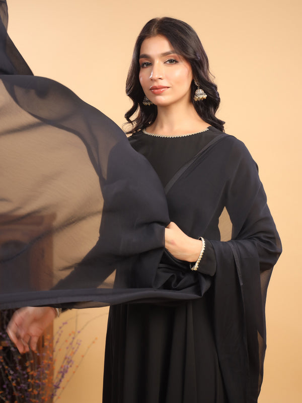 Janasya Dark Georgette Solid Anarkali Kurta Set