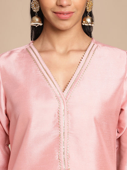 Janasya Pink Crepe Silk Solid Straight Kurta - Distacart