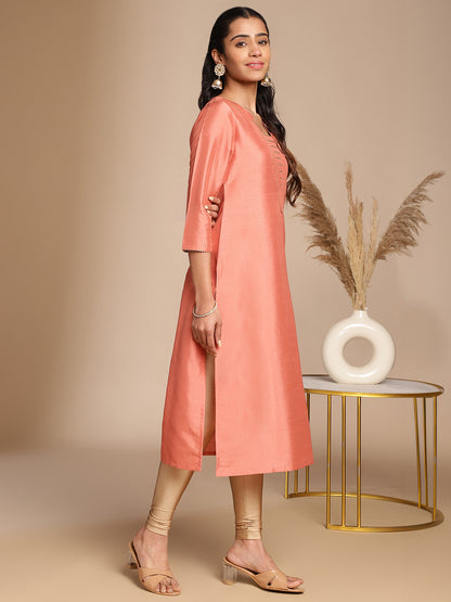 Janasya Peach Crepe Silk Solid Straight Kurta - Distacart
