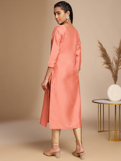 Janasya Peach Crepe Silk Solid Straight Kurta - Distacart