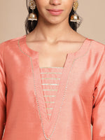 Thumbnail for Janasya Peach Crepe Silk Solid Straight Kurta
