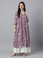 Thumbnail for Janasya Light Cotton Floral Flared Kurta