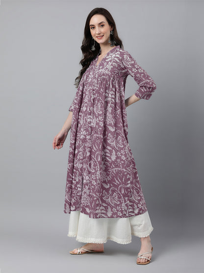 Janasya Light Cotton Floral Flared Kurta - Distacart