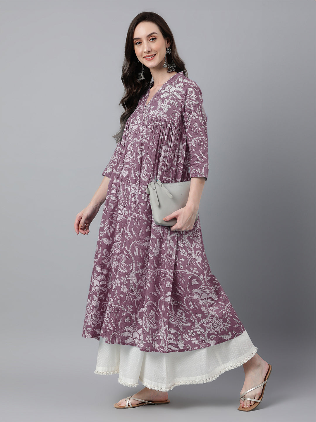 Janasya Light Cotton Floral Flared Kurta