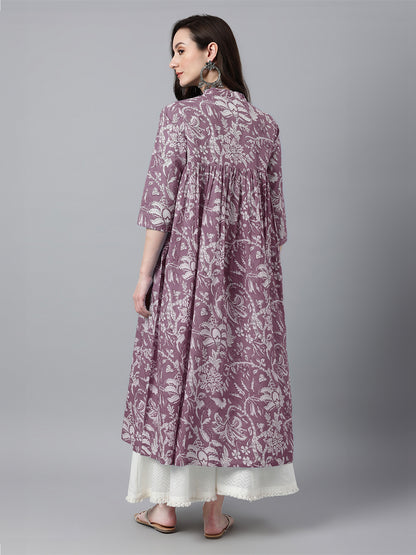 Janasya Light Cotton Floral Flared Kurta - Distacart